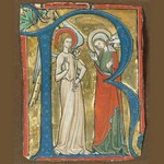 Manuscript Illumination with the Annunciation in an Initial R, from a Gradual. ca. 1300
