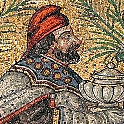 The Magi. Byzantine mosaic c.  565, Basilica of Sant'Apollinare Nuovo, Ravenna